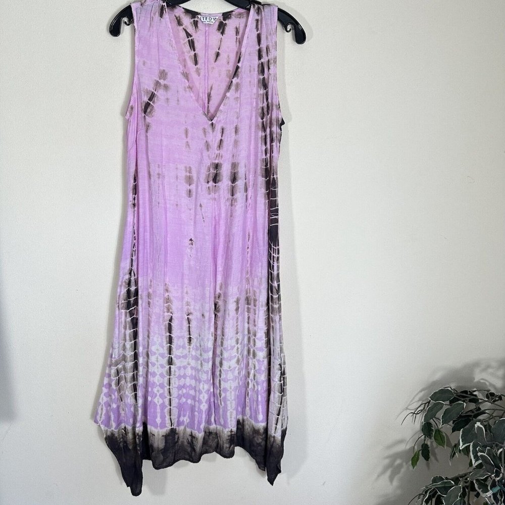 CITRON Santa Monica Colorful Tie Dye Maxi Tank Dress V-neck Purple Hanky hem M